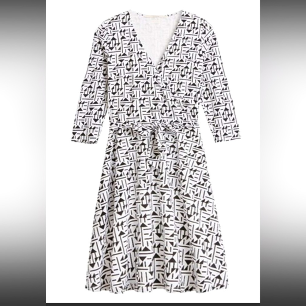 NWT 41 Hawthorn faux wrap dress, sz L, black white geometric print, Stitch Fix